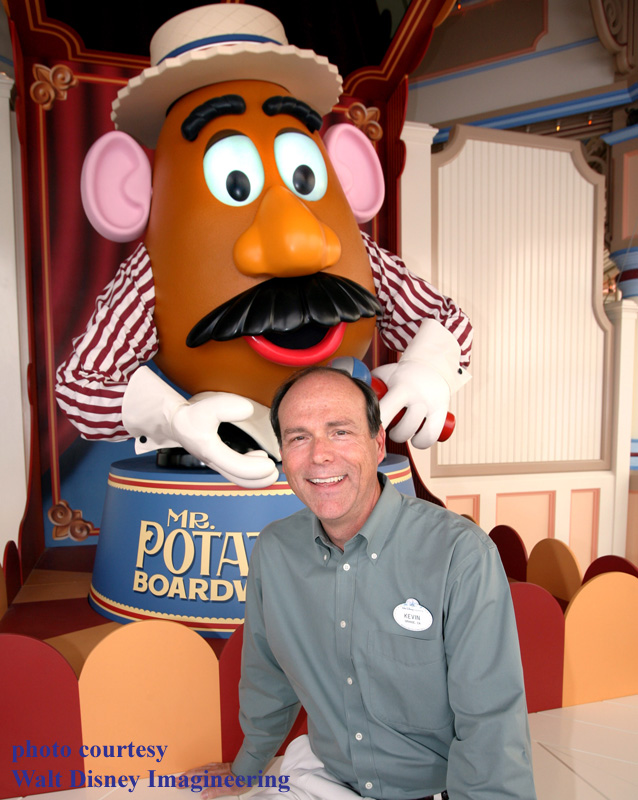 Disney Imagineer Kevin Rafferty with the finished Mr. Potato Head figure from Toy Story Mania.