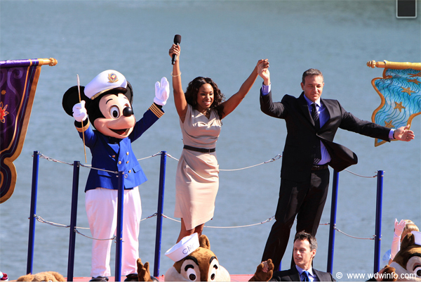 President Bob Iger, Jennifer Hudson and Captain Mickey at the Christening of the Disney Dream