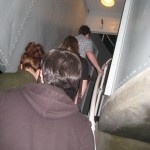 Going up several stairs to see the Hooker telescope